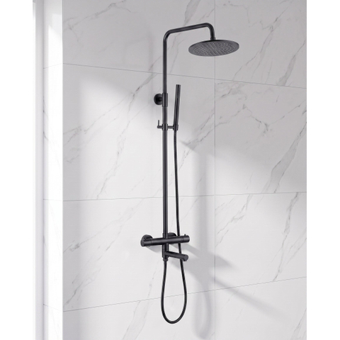 FugaFlow Eccelente Sobrado Regendoucheset - thermostatisch - 25cm hoofddouche - metalen slang - staafhanddouche - draaibare baduitloop - mat zwart SW1592817