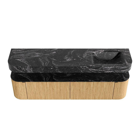 MONDIAZ THOR-DLUX Meuble de salle de bains 190cm arrondi gauche + droite couleur Oak avec 2 tiroirs et 2 portes. Vasque suspendue CLOUD Droite 1 trou de robinet couleur Lava. SW1466376