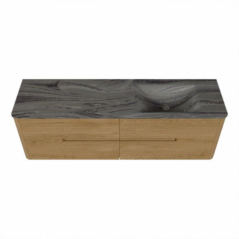 Mondiaz CIRO-DLUX Badkamermeubelset - 160x45x50cm - Solid surface wastafel Sombra - 1 wasbak Rechts - zonder kraangaten - 4 lades - Oak SW1531279