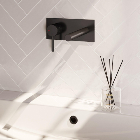 BRAUER Stripe Mitigeur lavabo encastré - bec droit et plaque de recouvrement - modèle A2 - noir mat SW1435099