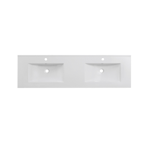 Saniclass Vygo Meuble lavabo - 161.5x46x2cm - trop-plein - 2 vasques - 2 trous de robinet - céramique - brillant blanc SW1471933