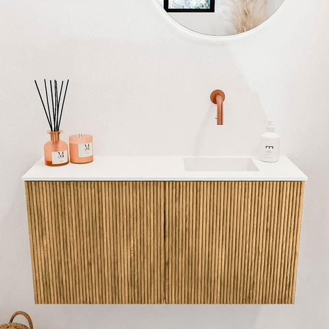 Mondiaz JOYA 80cm toiletmeubel - kleur Oak - Wastafel FAYE positie Rechts Zonder kraangat kleur Talc. SW1421113