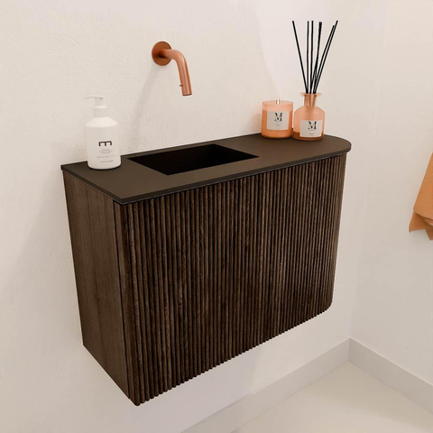 Mondiaz JOYA 61.6cm meuble de salle de bains - arrondi droit couleur Walnut - Vasque FAYE position Gauche Sans trou de robinet couleur Urban. SW1421348