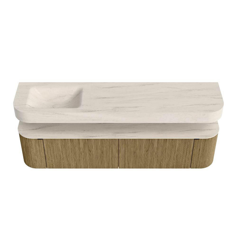 MONDIAZ THOR-DLUX Meuble de salle de bains - 190cm - arrondi gauche + droite - couleur Dusk - 2 tiroirs et 2 portes - Vasque suspendue CLOUD Gauche sans trou de robinet - couleur Meli SW1466722