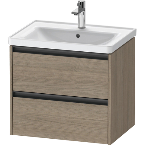 Duravit Ketho.2 Wastafelonderbouwkast - met 2 laden - 63.4x45.5x54.9cm - met grepen antraciet - eiken terra mat SW772384