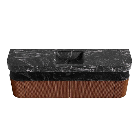 MONDIAZ THOR-DLUX Meuble de salle de bains - 200cm - arrondi gauche + droite - couleur Ruby - 2 tiroirs - 2 portes - Vasque suspendue CLOUD Milieu 1 trou de robinet - couleur Lava SW1466917