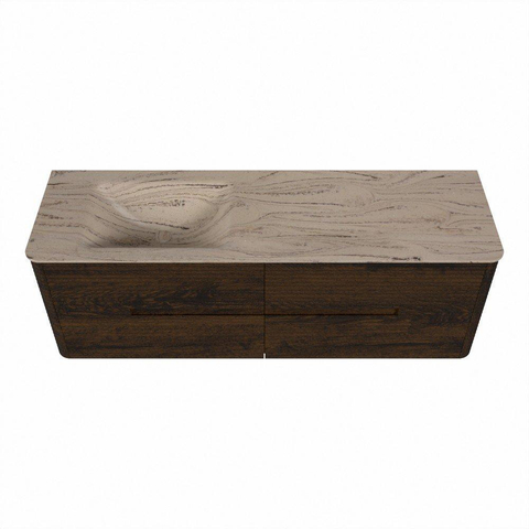 Mondiaz CIRO-DLUX Meuble de salle de bains - 150x45x50cm - Plan-vasque solid surface Arena - 1 vasque à gauche - 1 trou de robinet - 4 tiroirs - Noyer SW1530435