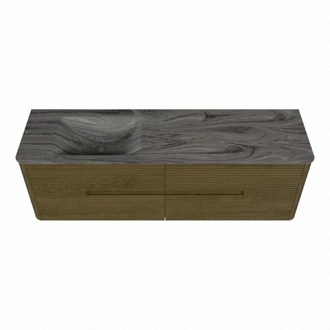 Mondiaz CIRO-DLUX Badkamermeubelset - 160x45x50cm - Solid surface wastafel Sombra - 1 wasbak Links - zonder kraangaten - 4 lades - Dusk SW1533414