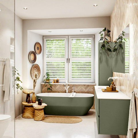 Mondiaz VICA Ensemble meuble de salle de bains - 180cm - army - 4 tiroirs - Lavabo MOON - gauche - 1 trou de robinet - couleur talc - Version XL 60cm de haut SW1189302
