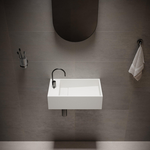 Ideavit Solidcube fontein - 50x30x15cm - rechthoek - kraangat rechts - zonder waste - mat wit SW85924