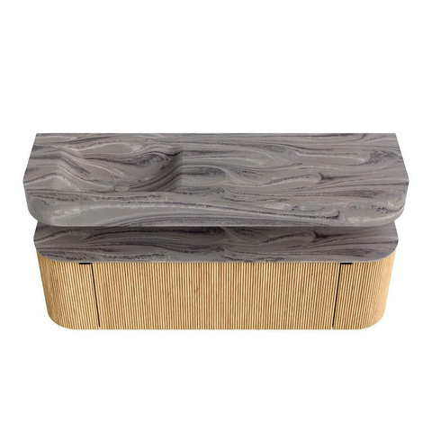 MONDIAZ THOR-DLUX 150cm badmeubel ronding links + rechts kleur Oak met 1 lade en 2 deuren. Vrijhangende wastafel CLOUD Links 1 kraangat kleur Sombra. SW1464960