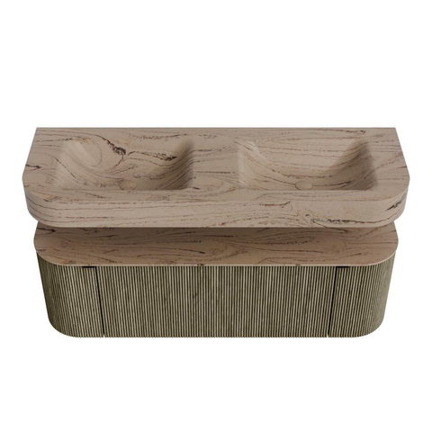 MONDIAZ THOR-DLUX 140cm meuble de salle de bains arrondi gauche + droite couleur Shadow avec 1 tiroir et 2 portes. Vasque suspendue CLOUD Double 2 trous de robinet couleur Arena. SW1464396