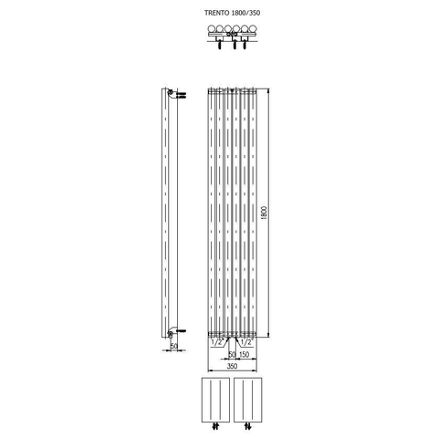 Plieger Trento radiateur design vertical avec raccordement central 1800x350mm 814W blanc structuré SW105320