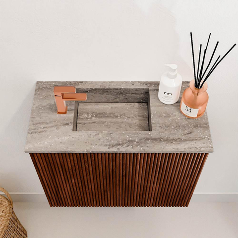Mondiaz JOYA-DLUX 50cm meuble de salle de bains - couleur Ruby - Vasque FAYE position Gauche 1 trou de robinet couleur Oza. SW1425488