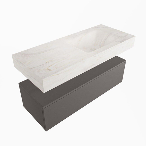Mondiaz ALAN-DLUX Ensemble de meuble - 110cm - meuble Dark grey mat - 1 tiroir - Lavabo Cloud Ostra suspendu - vasque Droite - 0 trous de robinet SW807200