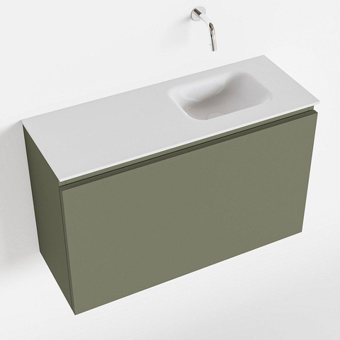 MONDIAZ OLAN Toiletmeubel 80x30x40cm met 0 kraangaten 1 lades army mat Wastafel Lex rechts Solid Surface Wit SW473315