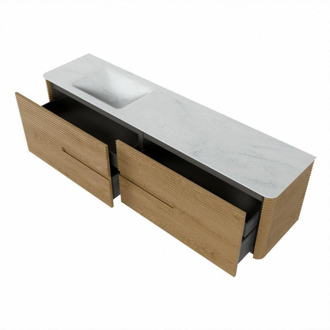 Mondiaz CIRO-DLUX Ensemble de meubles de salle de bains - 190x45x50cm - Plan vasque solid surface Opalo - 1 bassin à gauche - 1 trou de robinet - 4 tiroirs - Chêne SW1531041