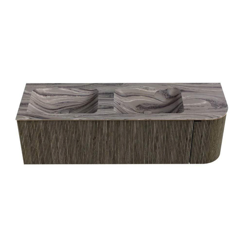 MONDIAZ KURVE-DLUX 145cm meuble de salle de bains arrondi Droite couleur Shadow avec 1 tiroir et 1 porte. Lavabo LEAF Double / Gauche sans trou de robinet Sombra. SW1433789
