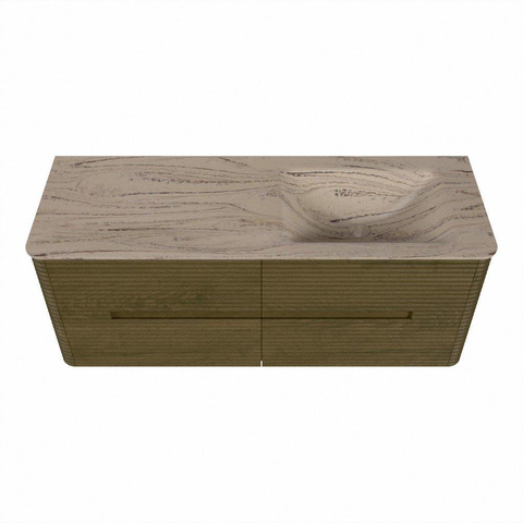 Mondiaz CIRO-DLUX Meuble de salle de bains - 130x45x50cm - Plan-vasque solid surface Arena - 1 vasque à droite - sans trou de robinetterie - 4 tiroirs - Dusk SW1533132