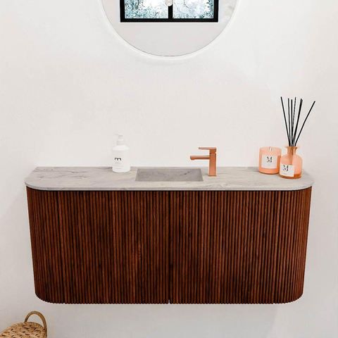 Mondiaz JOYA-DLUX 93.2cm toiletmeubel - ronding links en rechts kleur Ruby - Wastafel FAYE positie Midden 1 kraangat kleur Glace. SW1423599