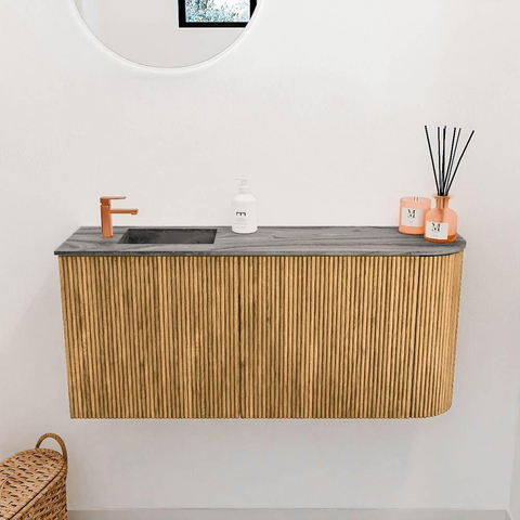 Mondiaz JOYA-DLUX 91.6cm toiletmeubel - ronding rechts kleur Oak - Wastafel FAYE positie Links 1 kraangat kleur Sombra. SW1424279