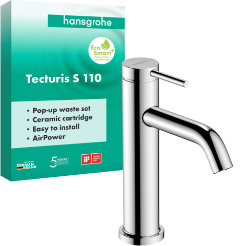 Hansgrohe Tecturis s Eengreeps wastafelkraan - 110 met PopUp - trekwaste - hoogglans chroom SW918750