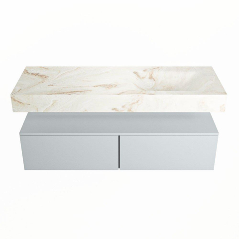 Mondiaz ALAN-DLUX Ensemble de meuble - 130cm - meuble Clay mat - 2 tiroirs - Lavabo Cloud Frappe suspendu - vasque Droite - 0 trous de robinet SW805758