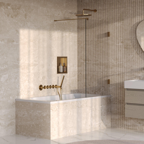 BRAUER Void Paroi de baignoire - 80x140 - verre transparent - incl. revêtement anti-calcaire - or brossé PVD SW1580849