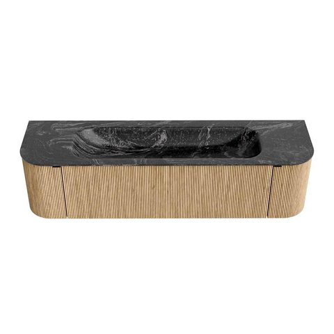 MONDIAZ KURVE-DLUX Meuble de salle de bains 170 cm avec module 25 Len R couleur Oak avec 1 tiroir et 2 portes. Lavabo BIG LARGE central 1 trou de robinet couleur Lava. SW1137175