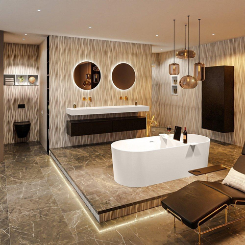 MONDIAZ NOBLE baignoire îlot- 180x75cm - Solid surface - lin mat (beige) SW491505