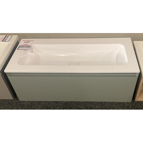 INK Wastafelonderkast - 100x45x35cm - 1 lade - greeploos - MDF lak - Mat beton groen - Incl. INK Faktor wastafel en always open plug - OUTLET UDEN STORE43403