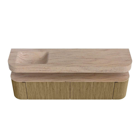 MONDIAZ THOR-DLUX 190cm meuble de salle de bains arrondi gauche + droite couleur Dusk avec 2 tiroirs et 2 portes. Vasque suspendue CLOUD Gauche 1 trou de robinet couleur Saba. SW1466658
