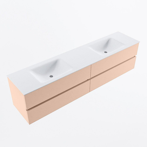 MONDIAZ VICA Ensemble meuble de salle de bains - 200cm - meuble bas rosee - 4 tiroirs - lavabo cloud double - sans trous de robinet - version haute 60cm - talc SW1083364