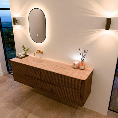 Mondiaz CIRO-DLUX Meuble de salle de bains - 170x45x50cm - plan vasque Solid surface Saba - 1 lavabo à gauche - sans trous de robinet - 4 tiroirs - Dusk SW1533371