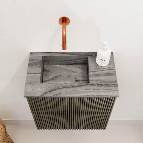 Mondiaz JOYA-DLUX 40cm toiletmeubel - kleur Shadow - Wastafel FAYE positie Links Zonder kraangat kleur Sombra. SW1425174