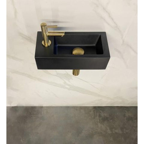 Wiesbaden Rhea S Fonteinset Rhea S mini - met fontein links quartz kraan sifon en afvoerplug - geborsteld messing (goud) SW539016