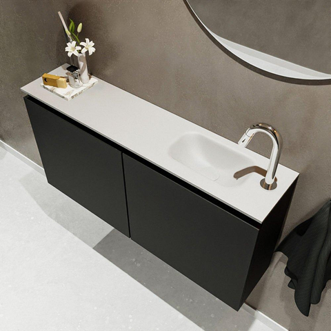 MONDIAZ TURE Toiletmeubel 100x23x50cm met 1 kraangaten 2 deuren urban mat Wastafel Eden rechts Solid Surface Wit SW474911
