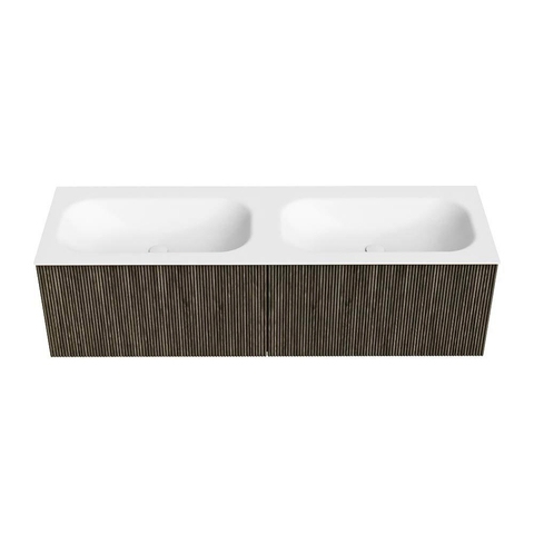 Mondiaz KURVE Ensemble de meuble de salle de bains - 150x46x40cm - 2 tiroirs - vasque solid surface - double - 2 trous de robinet - Shadow SW1414161