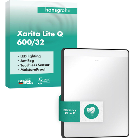 Hansgrohe Xarita Lite Q Spiegel - 60x70cm - led verlichting - Horizontaal - wandschakelaar - mat zwart SW1165023