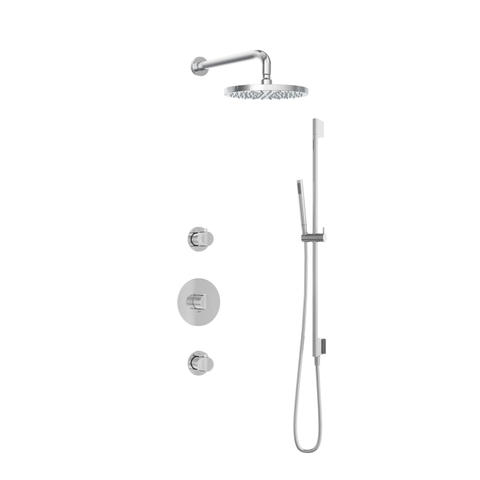 Hotbath Buddy IBS1 Ensemble de douche de tête - 2 robinets d'arrêt - bras mural 35cm - douche de tête ronde 25cm - douchette barre - barre de douche - chrome SW18243