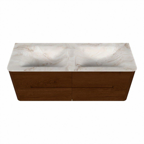 Mondiaz CIRO-DLUX Badkamermeubelset - 130x45x50cm - Solid surface wastafel Frappe - 2 wasbak Dubbel - 2 kraangaten - 4 lades - Ruby SW1531310