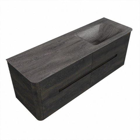 Mondiaz CIRO-DLUX Meuble de salle de bains - 140x45x50cm - Plan vasque en solid surface Oza - 1 vasque à droite - sans trous de robinetterie - 4 tiroirs - Shadow SW1532645
