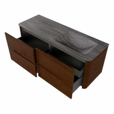 Mondiaz CIRO-DLUX Meuble de salle de bains - 130x45x50cm - Plan vasque Solid surface Oza - 1 vasque à droite - 1 trou de robinet - 4 tiroirs - Ruby SW1532141