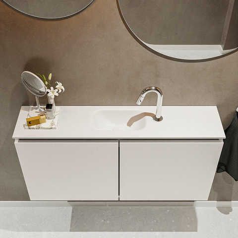MONDIAZ TURE Toiletmeubel 100x23x50cm met 1 kraangaten 2 deuren linen mat Wastafel Eden midden Solid Surface Wit SW475098