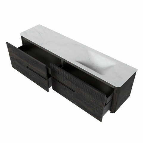 Mondiaz CIRO-DLUX Ensemble de meubles de salle de bains - 190x45x50cm - vasque en solid surface Opalo - 1 lavabo à droite - sans trous de robinet - 4 tiroirs - Shadow SW1532445