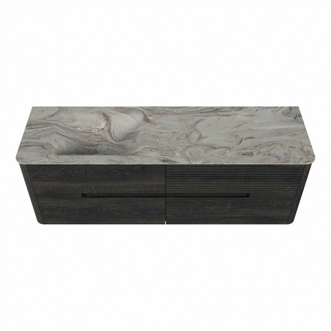 Mondiaz CIRO-DLUX Badkamermeubelset - 150x45x50cm - Solid surface wastafel Glace - 1 wasbak Links - zonder kraangaten - 4 lades - Shadow SW1532221