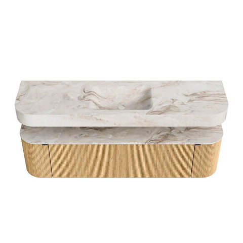 MONDIAZ THOR-DLUX 170cm badmeubel ronding links + rechts kleur Oak met 1 lade en 2 deuren. Vrijhangende wastafel CLOUD Midden 1 kraangat kleur Frappe. SW1465417