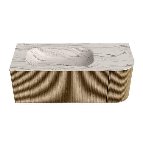MONDIAZ KURVE-DLUX 115cm badmeubel ronding Rechts kleur Dusk met 1 lade en 1 deur. Wastafel BIG SMALL Links 1 kraangat Nata. SW1432386