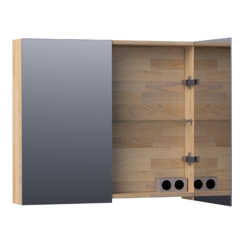 BRAUER Impress spiegelkast – 80x70x15 cm – 2 deuren, dubbelzijdige spiegeldeuren – Eiken grijs SW393075