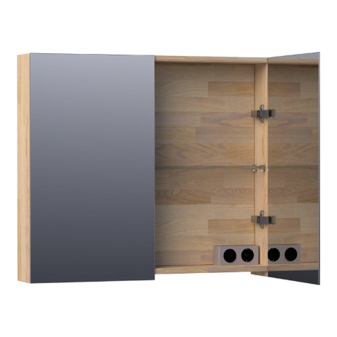 Saniclass Plain Spiegelkast - 80x70x15cm - 2 links/rechtsdraaiende spiegeldeuren - hout - grey oak SW393075